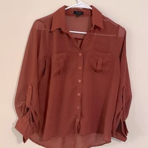 Sheer Burnt Orange Collard Shirt